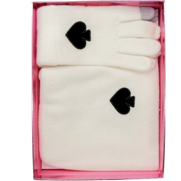 KATE SPADE spade women's beanie winter hat + glove set -WHITE -2 PC - Picture 2 of 9